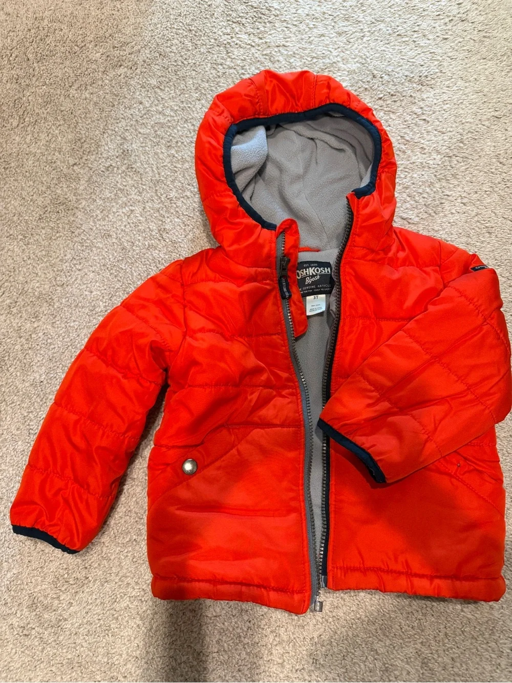 OshKosh Red Puffer Hooded Kids Jacket